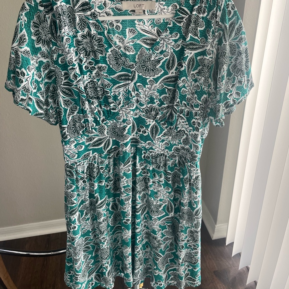 LOFT Turquoise and White Floral Midi Dress